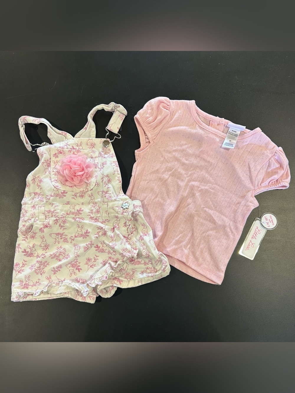 Little Lass Pink Floral Skort Overall and Pink Tee Set